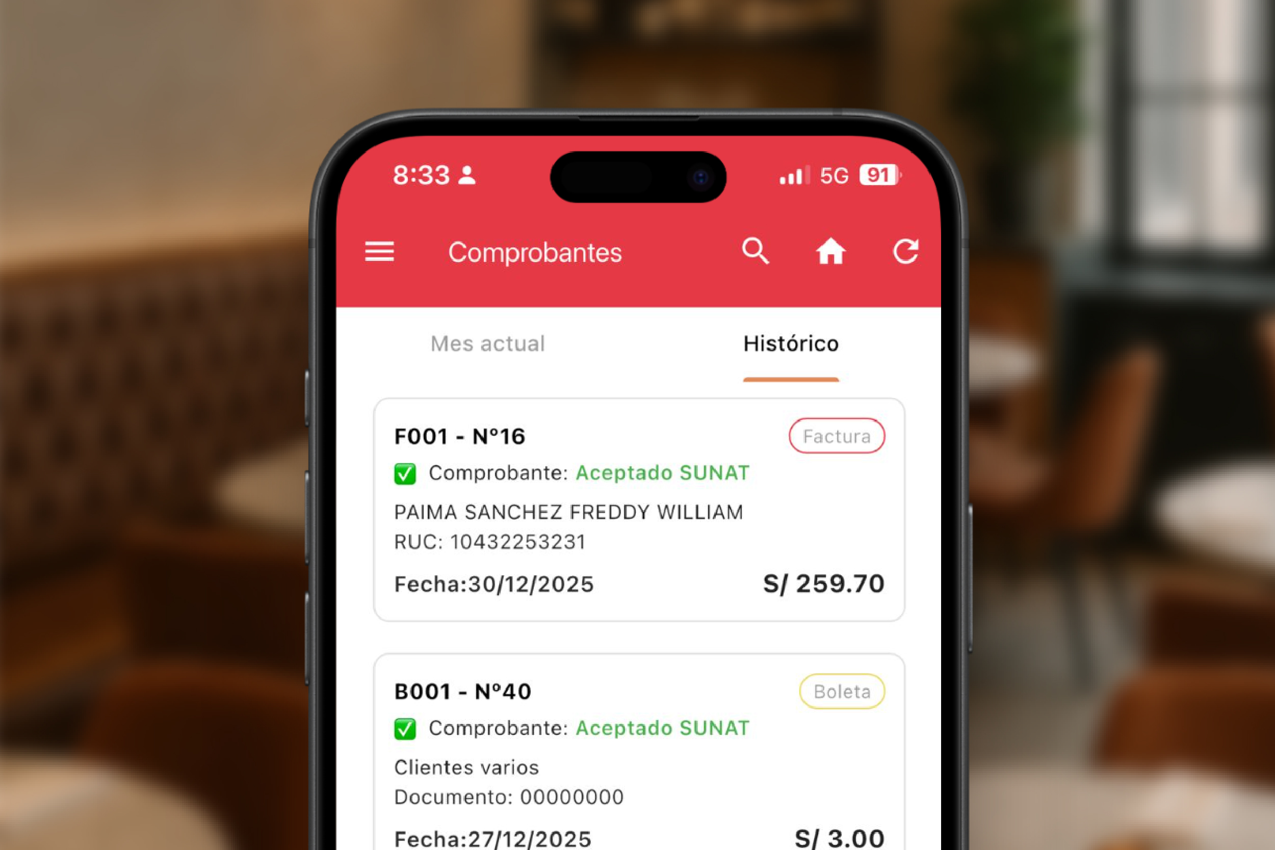 Vista funcional de la app